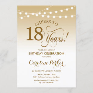 18th Birthday - Gold White Invitation