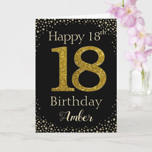 18th Birthday Golden Glitter Card