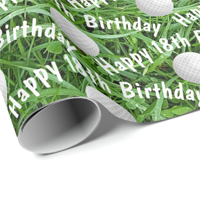 18th Birthday Golf Balls on Grass Wrapping Paper (Roll Corner)
