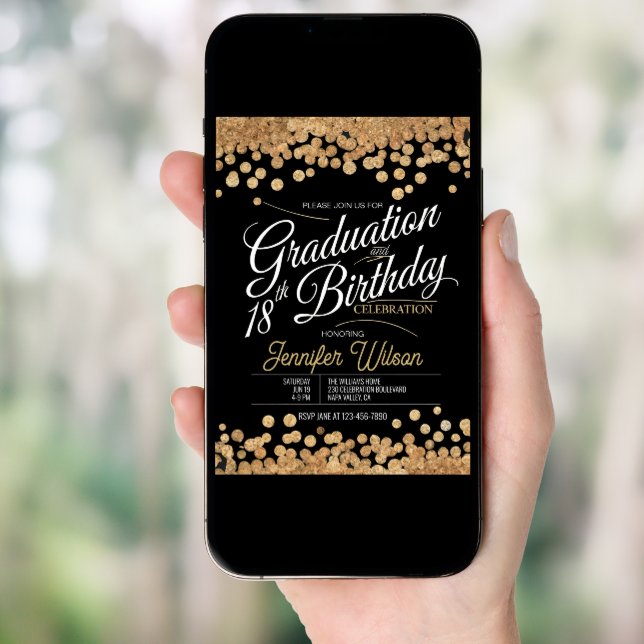 18th Birthday Graduation Sparkling Gold Glitter Invitation (Front Digital)