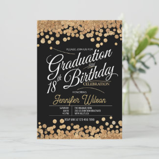 18th Birthday Graduation Sparkling Gold Glitter Invitation
