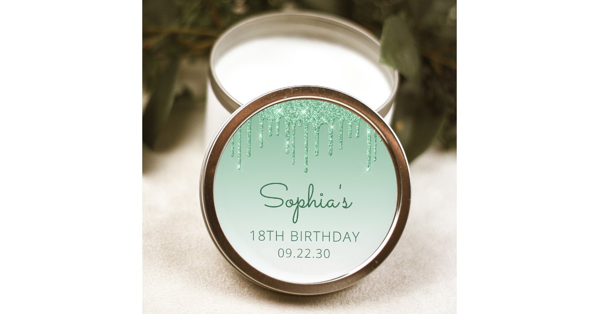 18th Birthday Green Glitter Drip Round Sticker | Zazzle