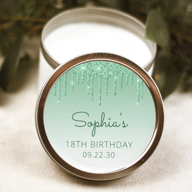 18th Birthday Green Glitter Drip Round Sticker (Creator Uploaded)