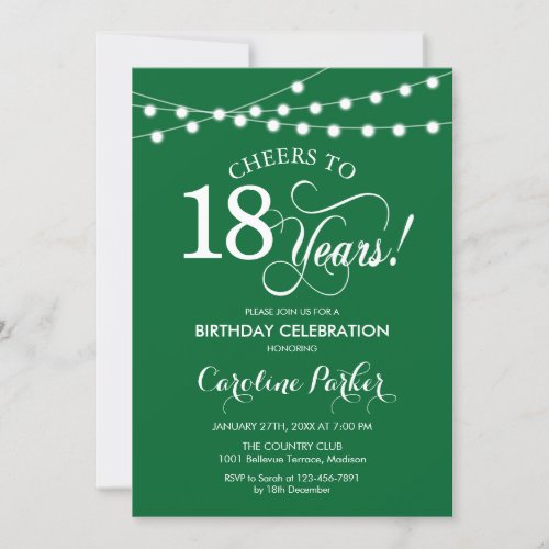 18th Birthday _ Green White Invitation