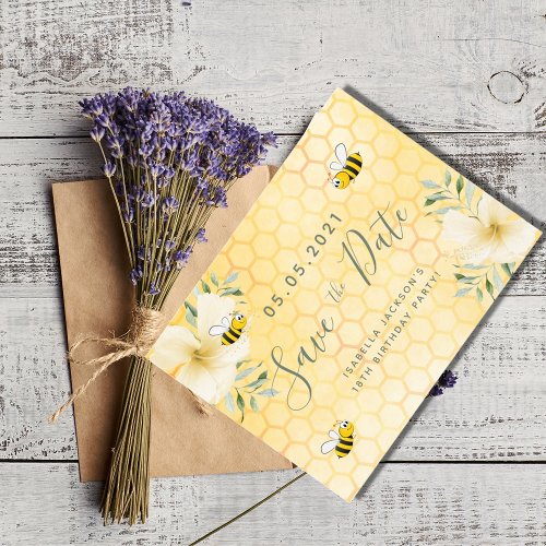 18th birthday happy bumble bees save the date postcard