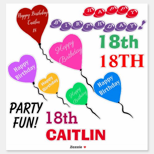 18th Birthday Heart Balloons Personalized Vinyl Sticker