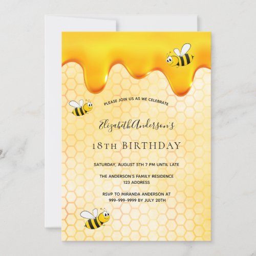18th birthday honeycomb sweet bumble bees cute invitation