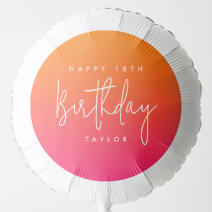 18th Birthday Hot Pink Orange Colorful Ombre Balloon