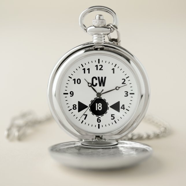 18th birthday initials age black pocket watch (Inside)