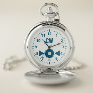 18th birthday initials age blue pocket watch
