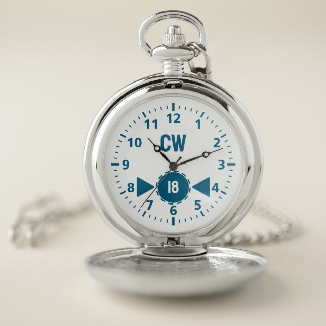 18th birthday initials age blue pocket watch (Inside)