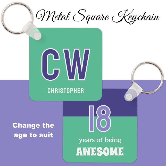 18th birthday initials green purple keychain (Creator Uploaded)