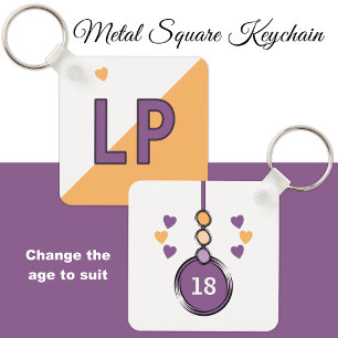 18th birthday initials purple orange keychain