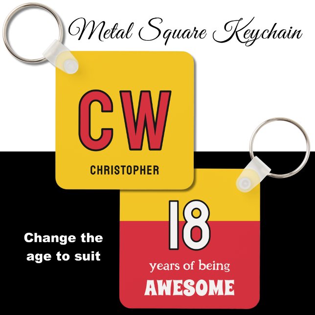 18th birthday initials red yellow keychain (Creator Uploaded)