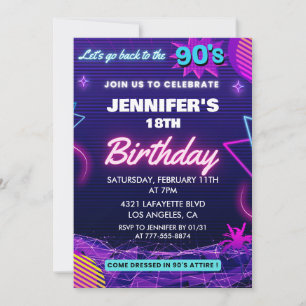 18th birthday invitation 90s themed Retro