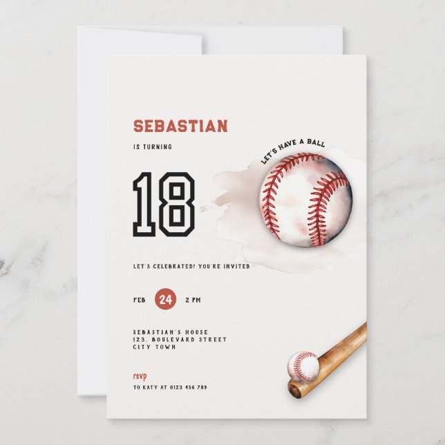 18th Birthday Invitation - Baseball Teens Party  (Front)