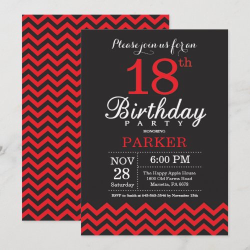 18th Birthday Invitation Black and Red