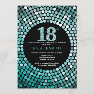18th Birthday Invitation Black and Teal Glitter