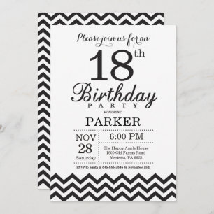 18th Birthday Invitation Black and White Chevron