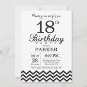 18th Birthday Invitation Black and White Chevron (Front)