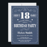 18th Birthday Invitation Blue and White<br><div class="desc">18th Birthday Invitation Blue and White Typography. Blue and White Background. Adult Birthday. Male Men or Women Birthday. Kids Boy or Girl Lady Teen Teenage Bday Invite. 13th 15th 16th 18th 20th 21st 30th 40th 50th 60th 70th 80th 90th 100th. Any Age. For further customization, please click the "Customize it"...</div>