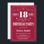18th Birthday Invitation Burgundy Red and White<br><div class="desc">18th Birthday Invitation Burgundy Red and White Typography. Burgundy Red and White Background. Adult Birthday. Male Men or Women Birthday. Kids Boy or Girl Lady Teen Teenage Bday Invite. 13th 15th 16th 18th 20th 21st 30th 40th 50th 60th 70th 80th 90th 100th. Any Age. For further customization, please click the...</div>