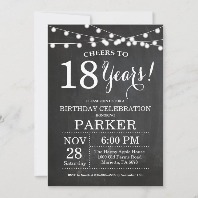 18th Birthday Invitation Chalkboard (Front)
