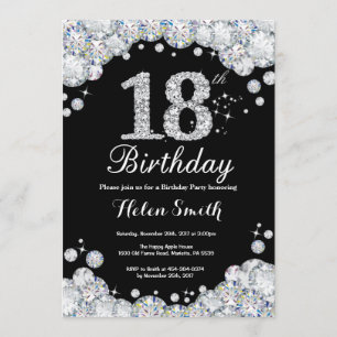 18th Birthday Invitation Chalkboard Silver Diamond