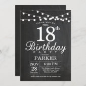 18th Birthday Invitation Chalkboard String Lights (Front/Back)