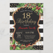 18th Birthday Invitation. Christmas Red Black Gold Invitation