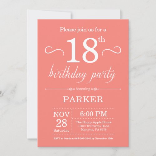 18th Birthday Invitation Coral