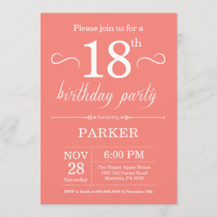 18th Birthday Invitation Coral
