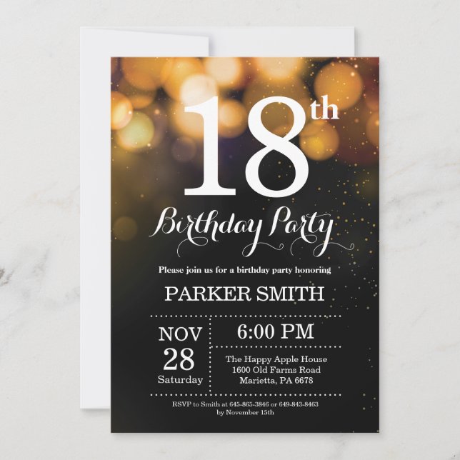 18th Birthday Invitation Gold Glitter (Front)
