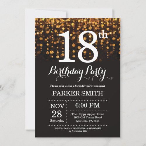 18th Birthday Invitation Gold Glitter