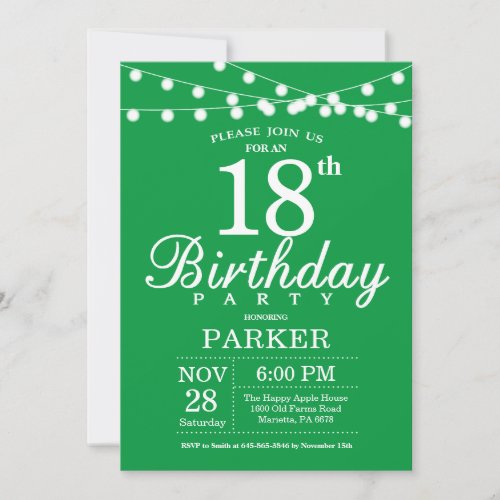 18th Birthday Invitation Green