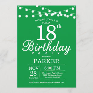 18th Birthday Invitation Green