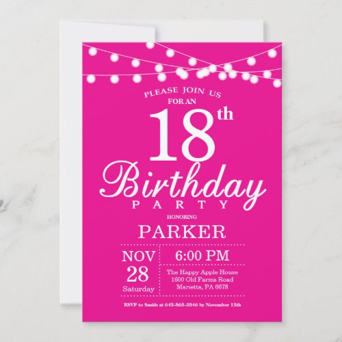 18th Birthday Invitation Hot Pink