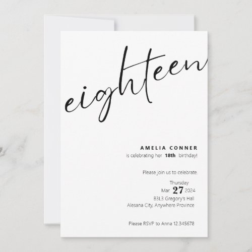 18th Birthday Invitation Minimalist Debut Invite