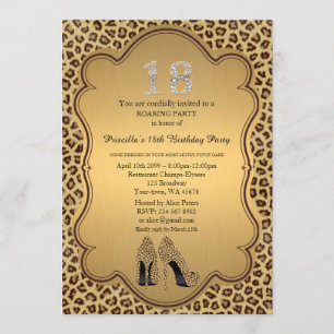 18th Birthday invitation, numbers diamonds,Cheetah Invitation