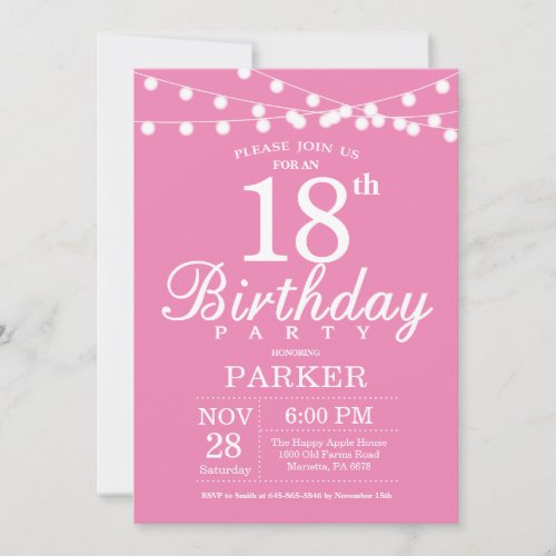 18th Birthday Invitation Pink