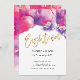 18th Birthday Invitation pink Abstract Watercolor