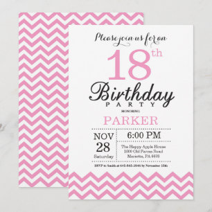 18th Birthday Invitation Pink Chevron