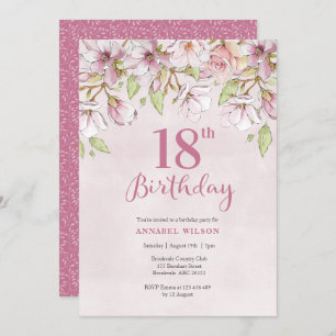 18th Birthday Invitation Pink Floral