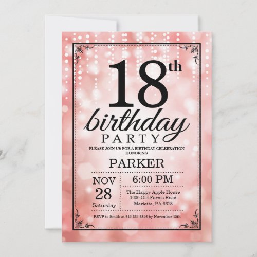 18th Birthday Invitation Pink Glitter