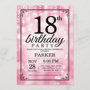 18th Birthday Invitation Pink Glitter