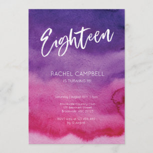 18th Birthday Invitation Pink Purple Watercolor