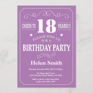 18th Birthday Invitation Purple and White