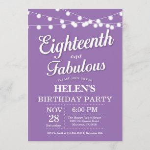 18th Birthday Invitation Purple Fabulous