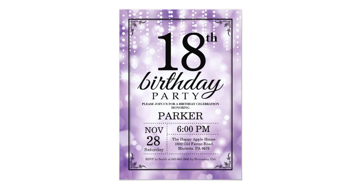 18th Birthday Invitation Purple Glitter