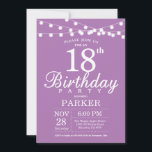 18th Birthday Invitation Purple Lavender Lilac<br><div class="desc">18th Birthday Invitation with String Lights. Purple Lavender Lilac Background. Women Lady Elegant bday Invite. 13th 15th 16th 18th 20th 21st 30th 40th 50th 60th 70th 80th 90th 100th,  Any age. For further customization,  please click the "Customize it" button and use our design tool to modify this template.</div>